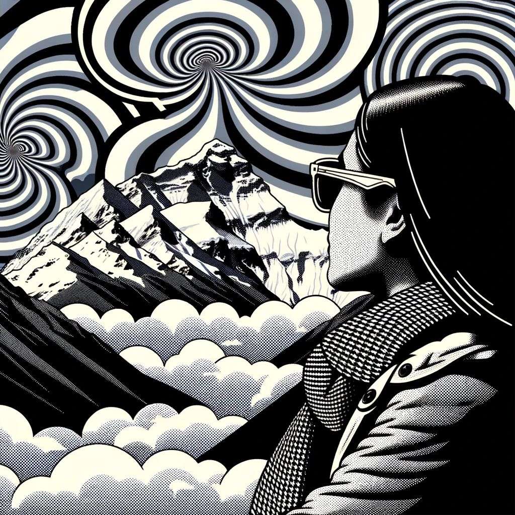 someone gazing at Mount Everest, digital art, op art